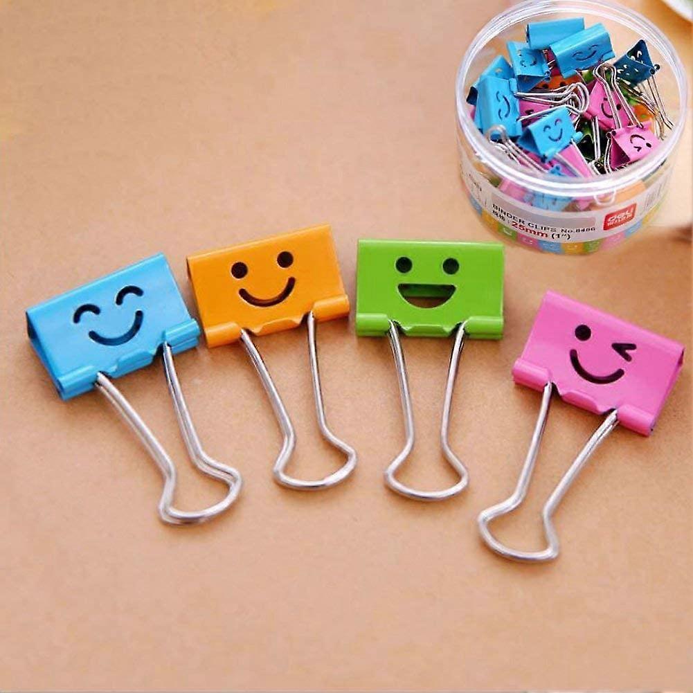 Medium Metal Paper Clips Assorted, 48 Pack Colored Binder Clips with Cute Lovely Hollow Smiling Face/Multi Color Photo File Paper Document Clip Clamp