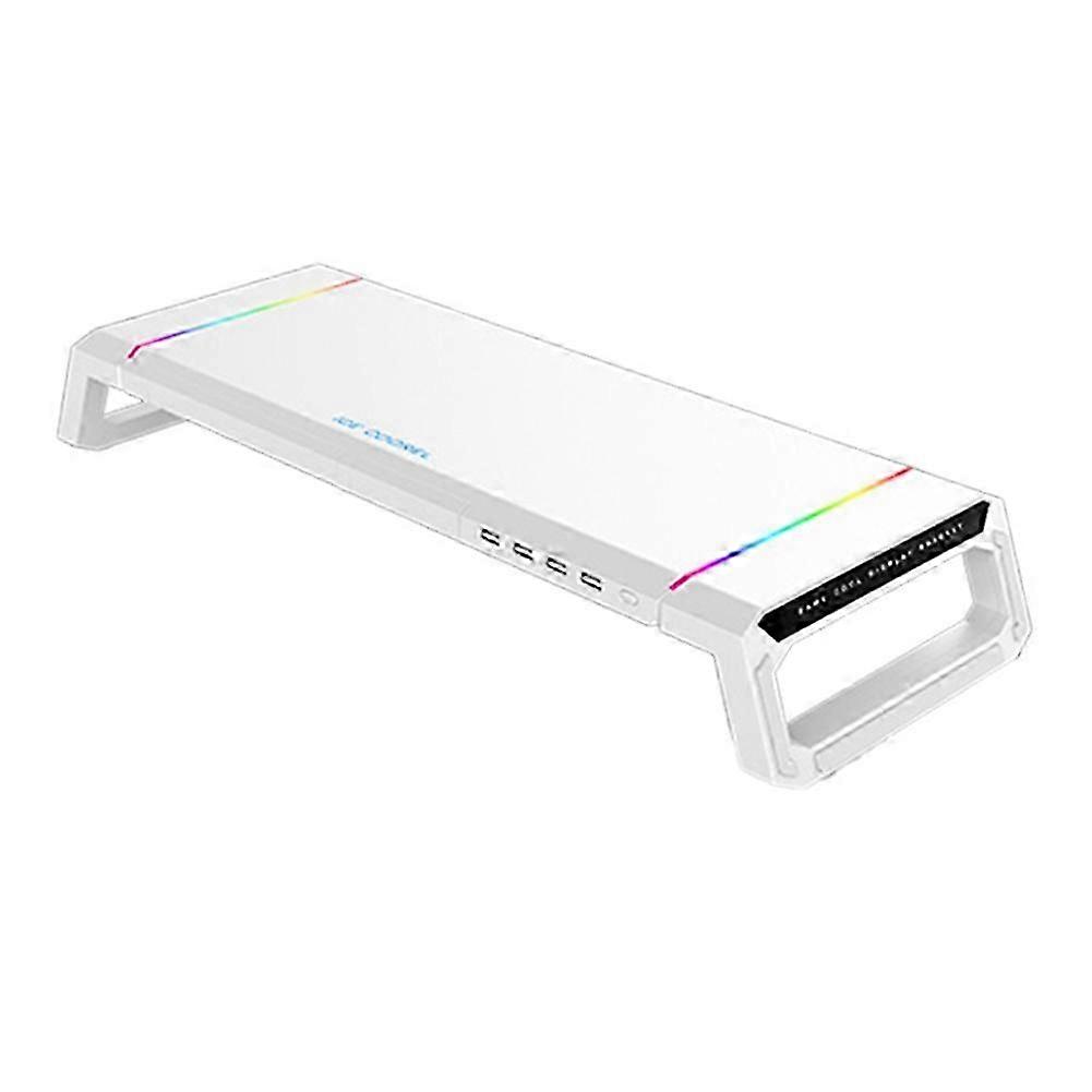 4usb Computer Monitor Stand Desktop Organizer Pc Screen Laptop Desk Stand Mouse Keyboard Storage White