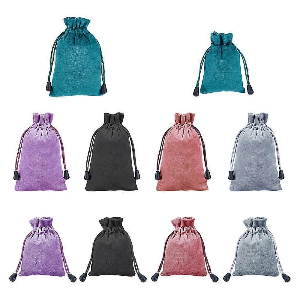 1Set 10Pcs 10 Styles Velvet Packing Pouches Drawstring Bags Rectangle Mixed Color 10.8~15.5x8~9.5x0.2~0.25cm 1pc/style