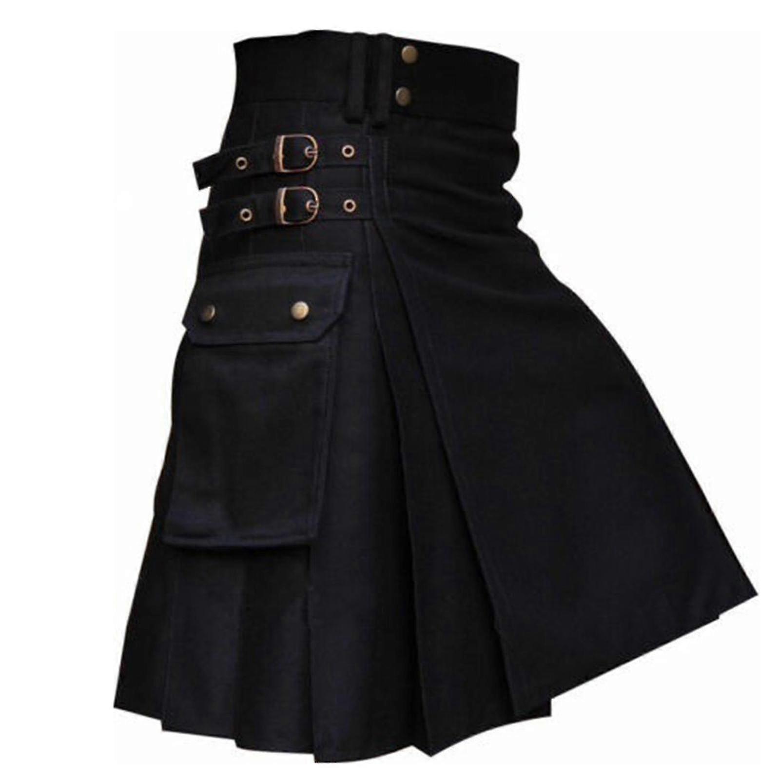 Men's New Summer Scottish Skirt Pocket Plaid Contrast Stitching Pleated Skirt Men's Short