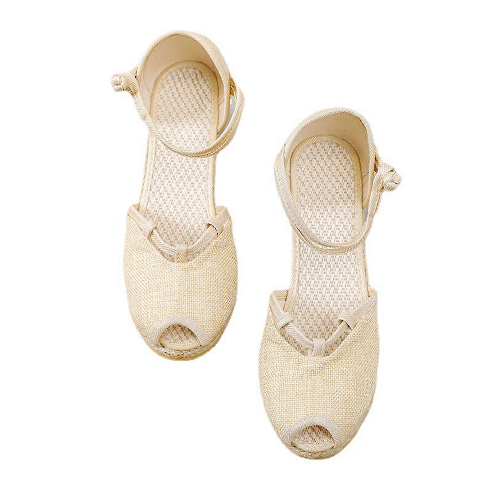 חדש Espadrille סנדלי טריז לנשים פתוח בוהן עגולה קרסול רצועת אבזם שמלה נעלי עקב גבוה