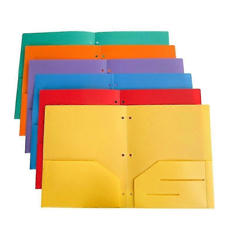 6 Pack Duty Plastic Two Pocket Folders, Folders With Pockets ,2 Pocket Folder And 3 Hole,file Folde