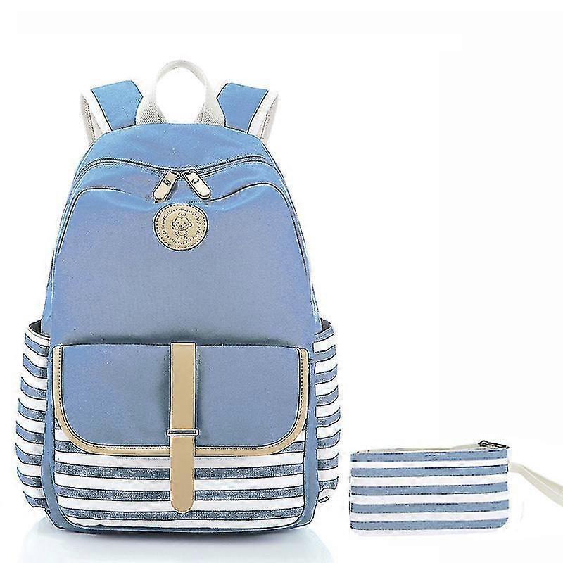 Striped Canvas Bag Large Capacity School Bag, Usb Computer Bag