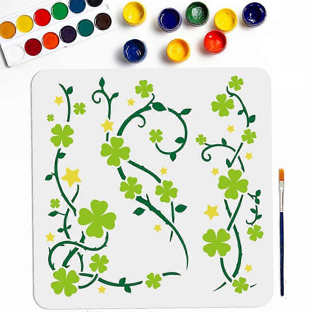 3 Styles Lucky Clover Vine Stencil 11.811.8inch Shamrock Branch Stencil with Paint Brush Four Leaf Clover Border Corner Template for St. Patrick's Day