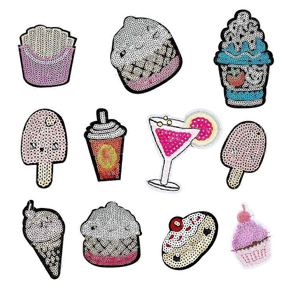 Computerized Embroidery Cloth Iron On Sequins Patches Stick On Patch Costume Accessories Appliques Food Mixed Color 50~121x33~86x1.5mm 11pcs/set