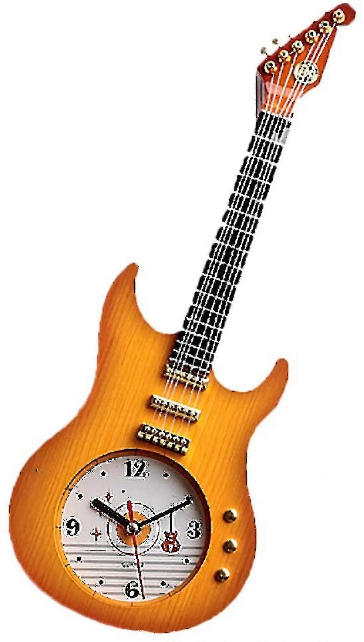 Wekityヴィンテージウォールクロックギター音楽ギフトギタープレーヤーイージーハンギングデコレーションベッドルームリビングルーム(ライトブラウン)