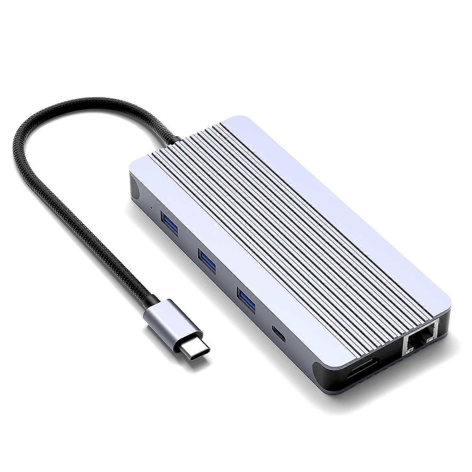 12 i 1 USB C Hub harddiskkabinet Type C dockingstation M.2 NVMe SATA SSD harddisk etui type C til HDMI Adapter 4K60Hz 1000 Mbps PD100W 5 Gbps