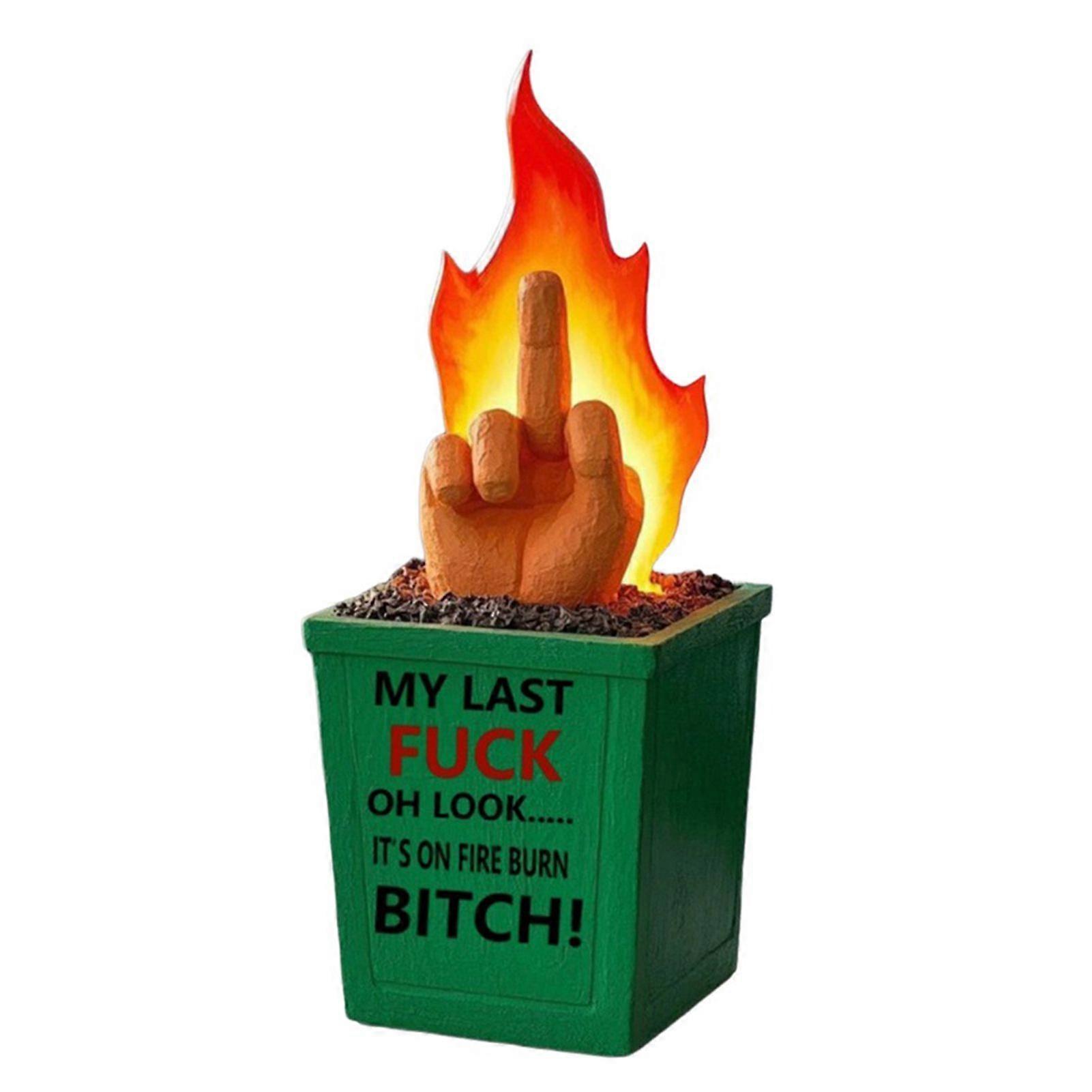 3D Printed Fun Fire Sculpture, Burning Middle Finger Statue, Funny Unique Gift & Home Decoration