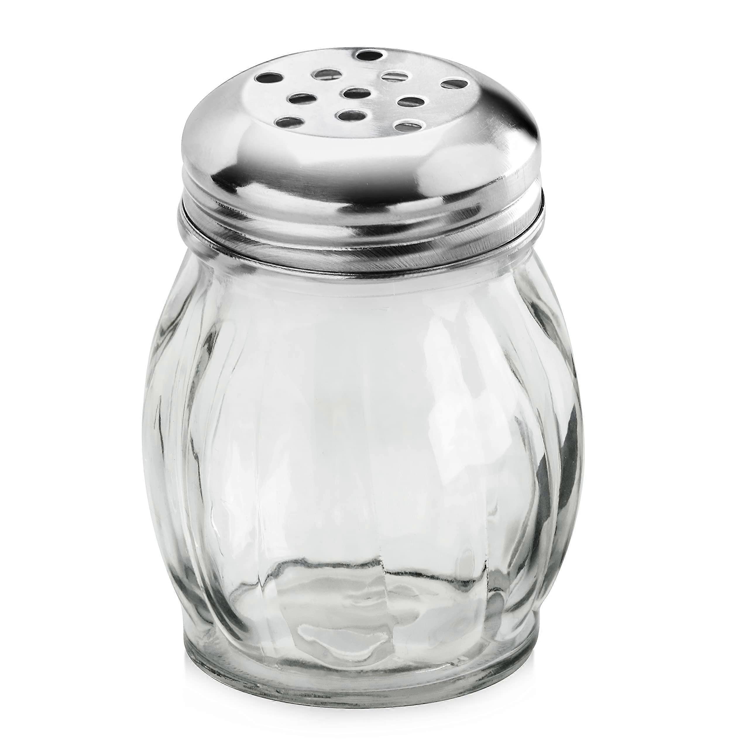Glass Swirl Cheese Shaker With Stainless Steel Perforated Top, 6 Oz Capacity, Set Of 12