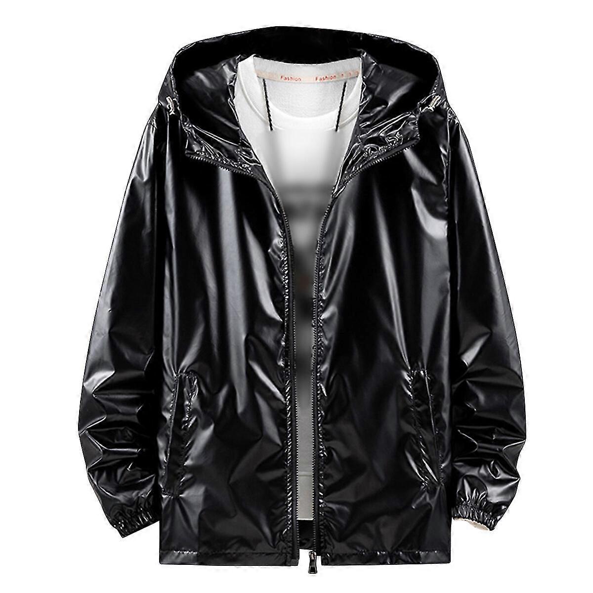 Sliktaa Mens Shiny Waterproof Hooded Jacket