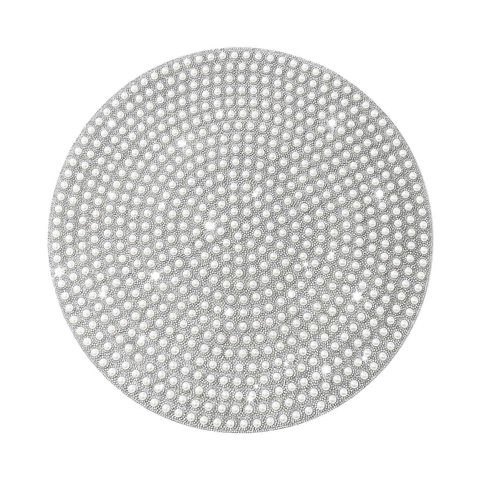 15-Inch Anti-Slip Pearl Round Placemat with Rhinestones for Dining Table Decor, Elegant Table Setting, Home or Event Use