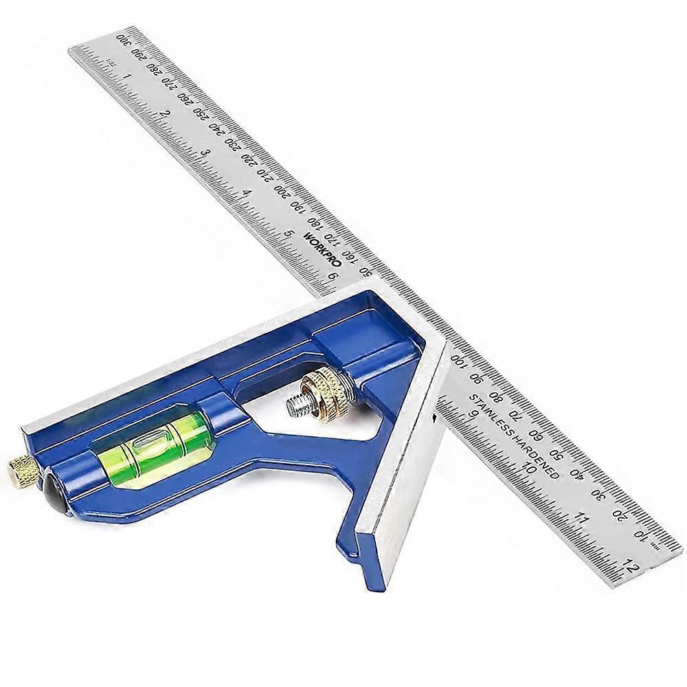 Combination Angle Ruler, 300mm Stainless Steel Combination Square, Combination Square with Spirit Level and Handy Line Pen, Ideal for Measuring, Marki