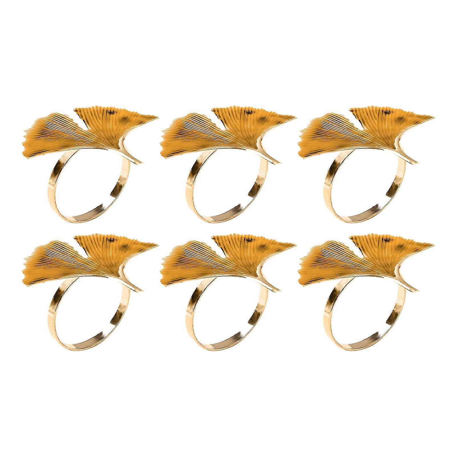 6pcs/set Serviette Ring Exquisite Workmanship Decorative Alloy Ginkgo Leaf Pattern Napkin Clip For Dinner Table