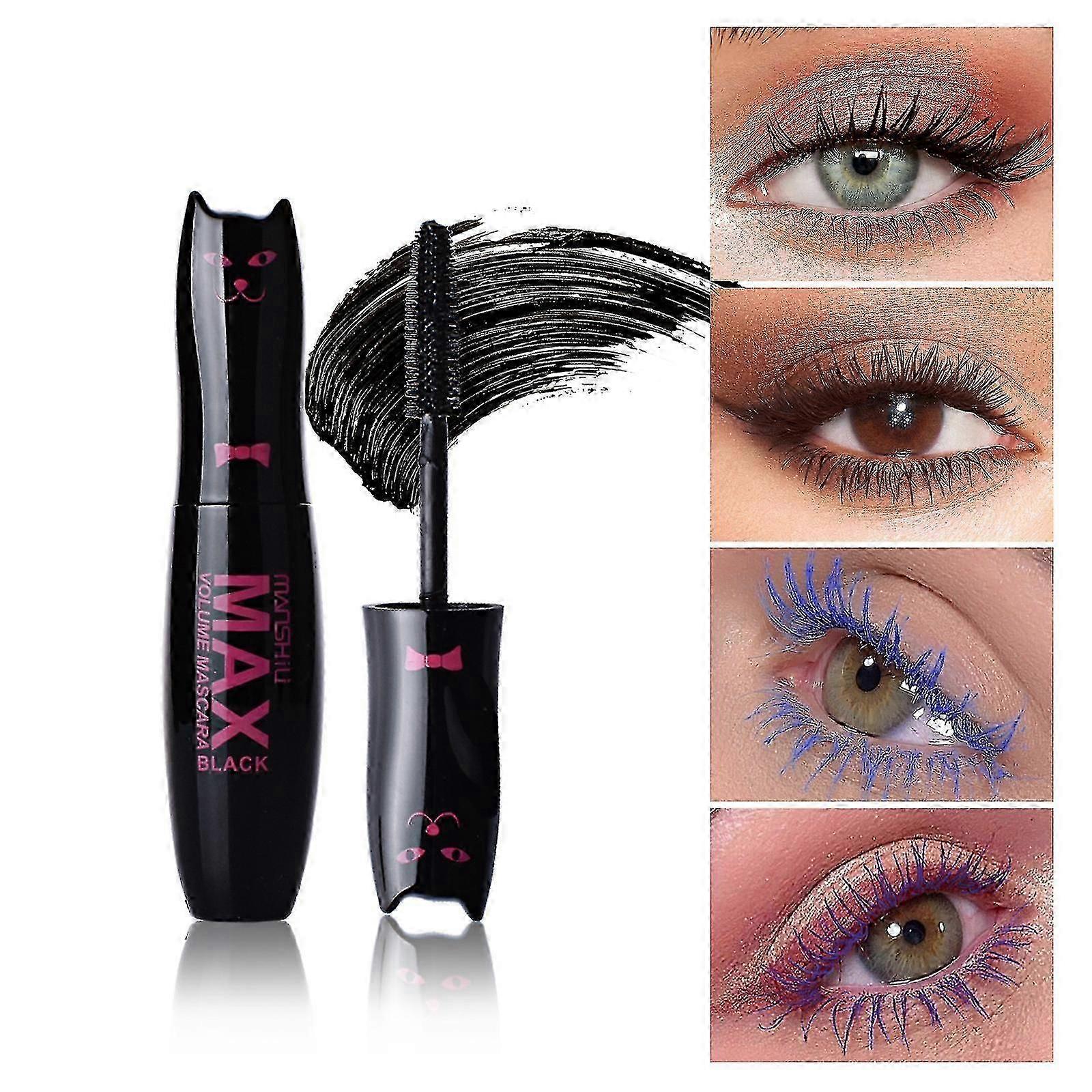Cute Cat Mascara - Colored Waterproof and Anti-fouling Fiber Mascara Long-lasting Natural Thick Curly Eyelashes Cosmetic