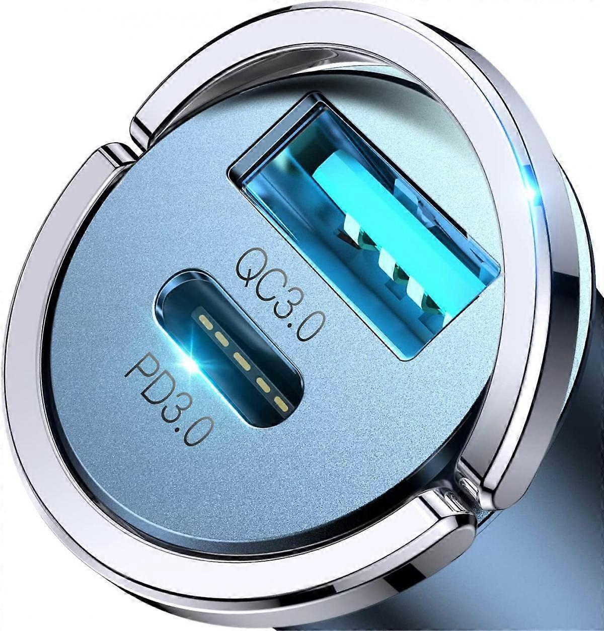 Charger USB C 45W+45W Metal Super Fast Car Charger PD 3.0/QC 3.0, for iPhone 13 Blue