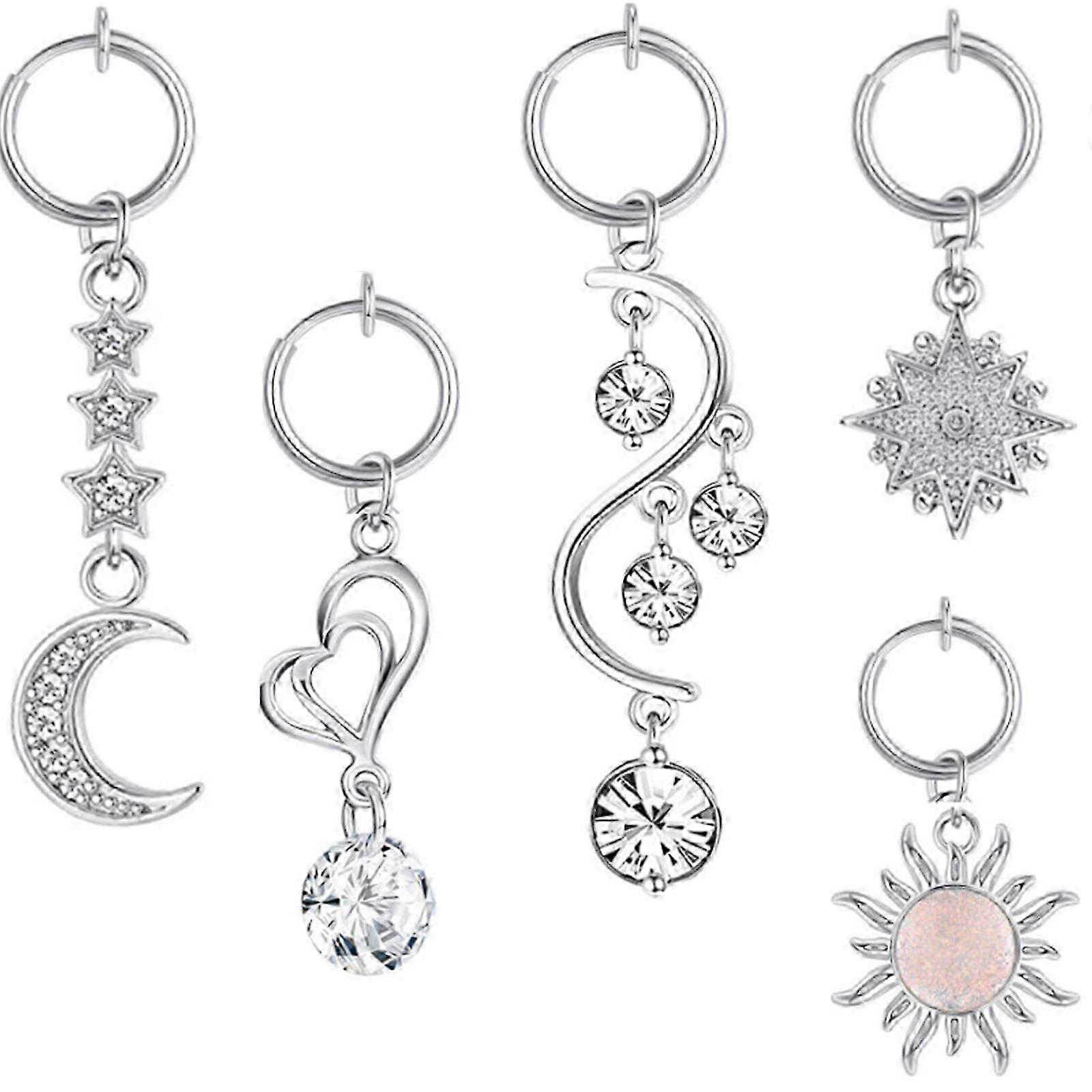 5 Pcs Stainless Steel Fake Belly Button Rings Dangle Non Piercing Belly Button