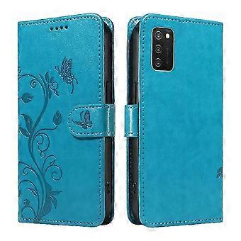 Deksel kompatibel Samsung Galaxy A02S Med Håndstropp Lommebok Telefon Veske Høy Kvalitet Lær Og Kortspor Preget Butterfly_Gift for G