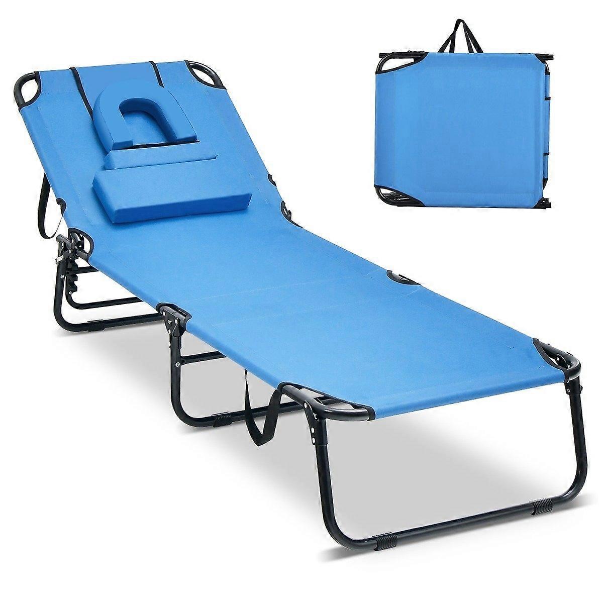 Foldable Sun Lounger Beach Chair with Face Opening Blue