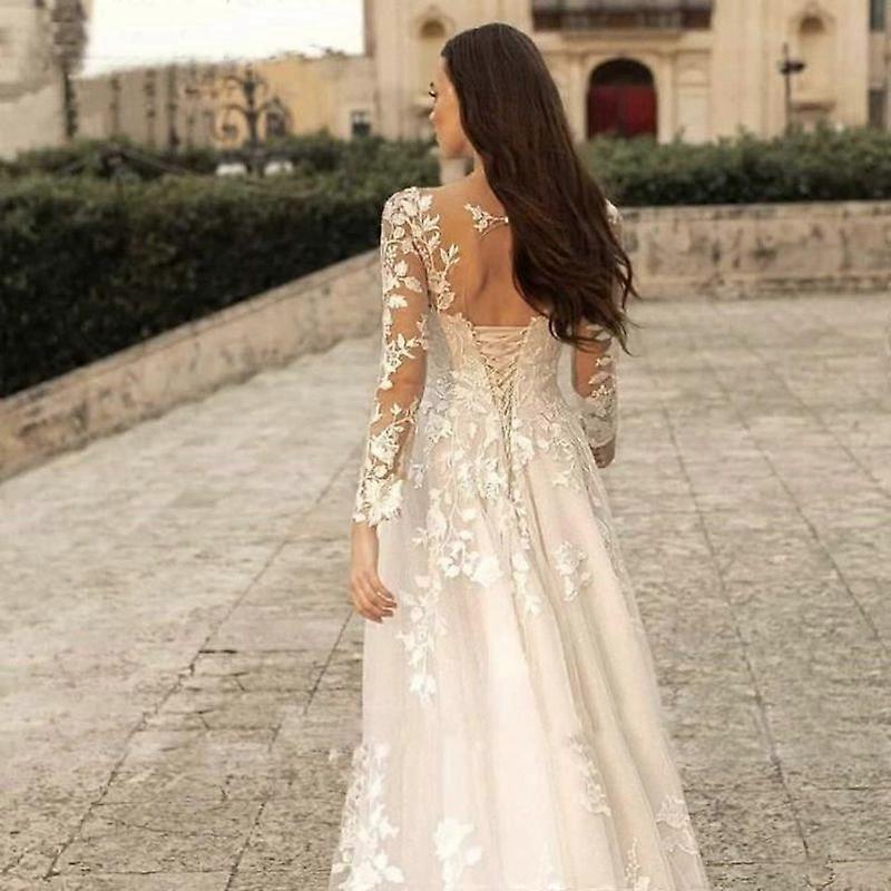 New model The bride Simplicity Round collar Thin Perspective The tail Soft thread Thin manifest Long sleeves