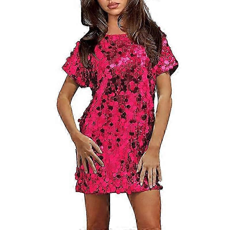 Women Short Sleeve Sequin Dress Glitter Mini Dress for Disco Concerts  Parties, Sparkly Casual Evening Wear, Various Sizes | Fruugo US