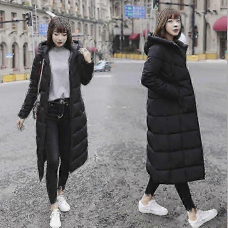 Vinterjakke Frakkejakke til kvinder Lang dunjakke Lang hætte Duck Down Jacket Stor størrelse