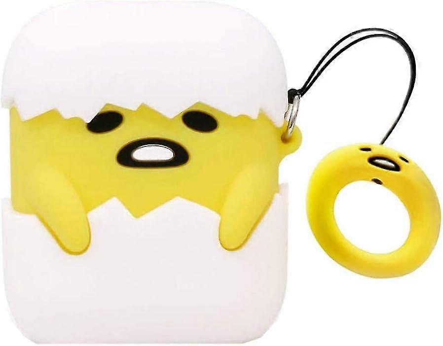 Compatible with AirPods 1/2, Protective Silicone Skin Cover for AirPod Case Egg Print with Ring, Kids Teens Cartoon 3D Lazy Egg Cover for AirPods 1/2