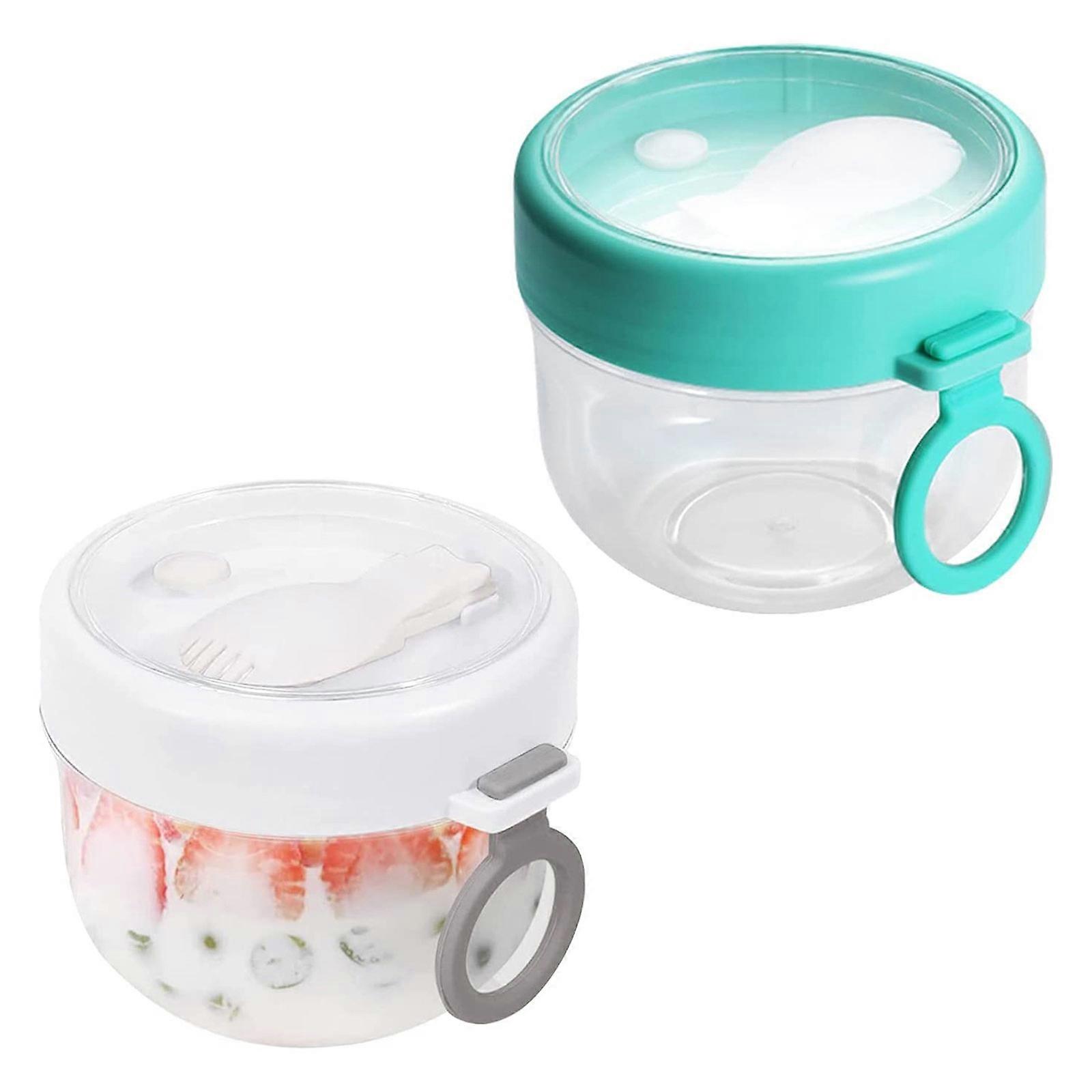 2 Pcs 600ml Overnight Oat Containers Portable Breakfast Yogurt Jars Leak-proof Dessert Cups Reusable Storage Jars