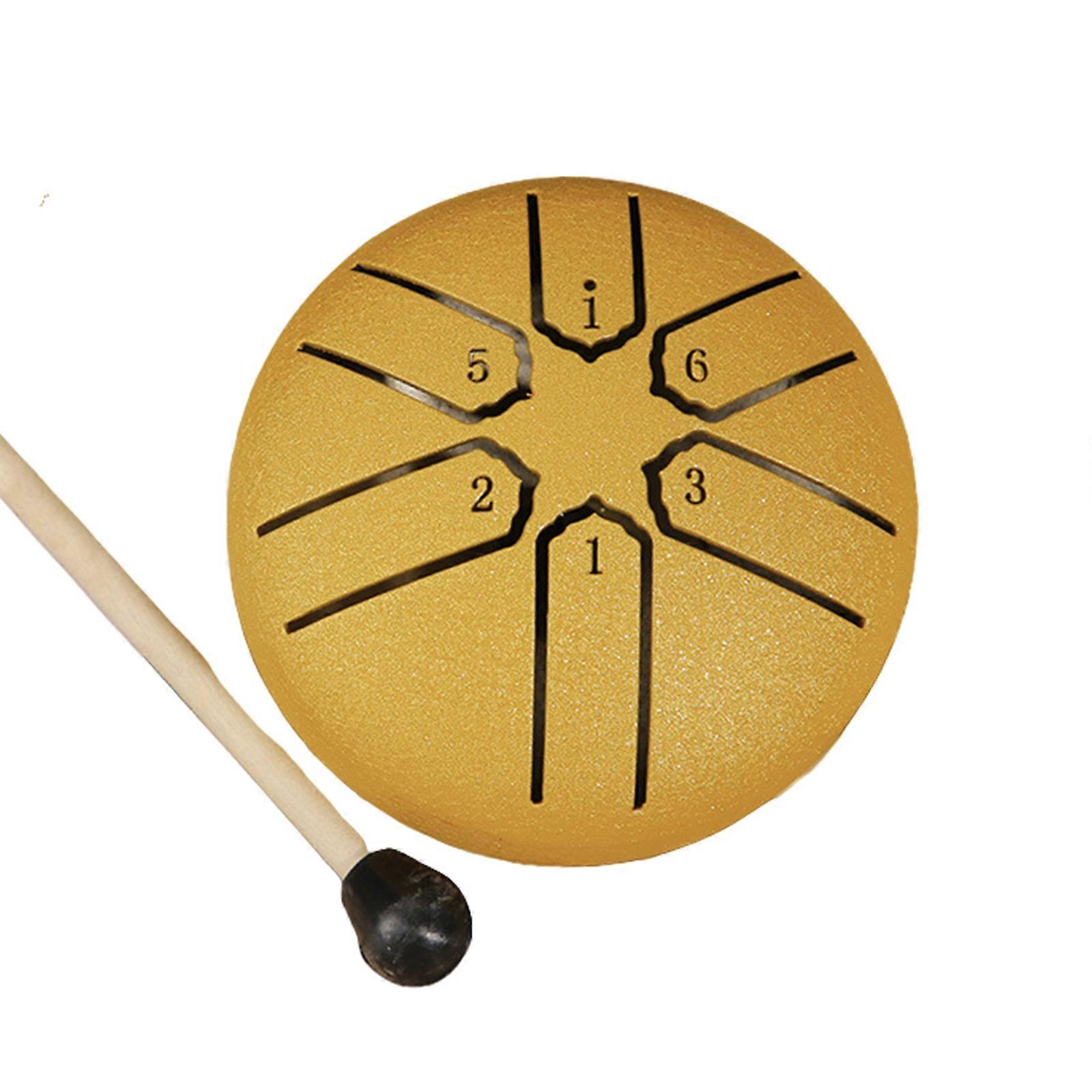 6 Note 3 pouces Tambour de langue en acier Petit tambour de guérison Handpans portables Tambour Percussions Instrument pour les méditations, Yoga jaune