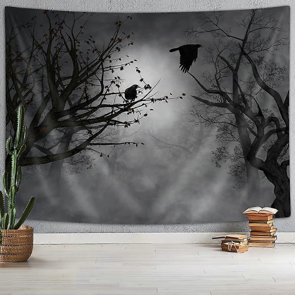 Gothic tapestry, creepy jungle birds on branches in deep dark forest, suitable for bedroom, 90X70 inches