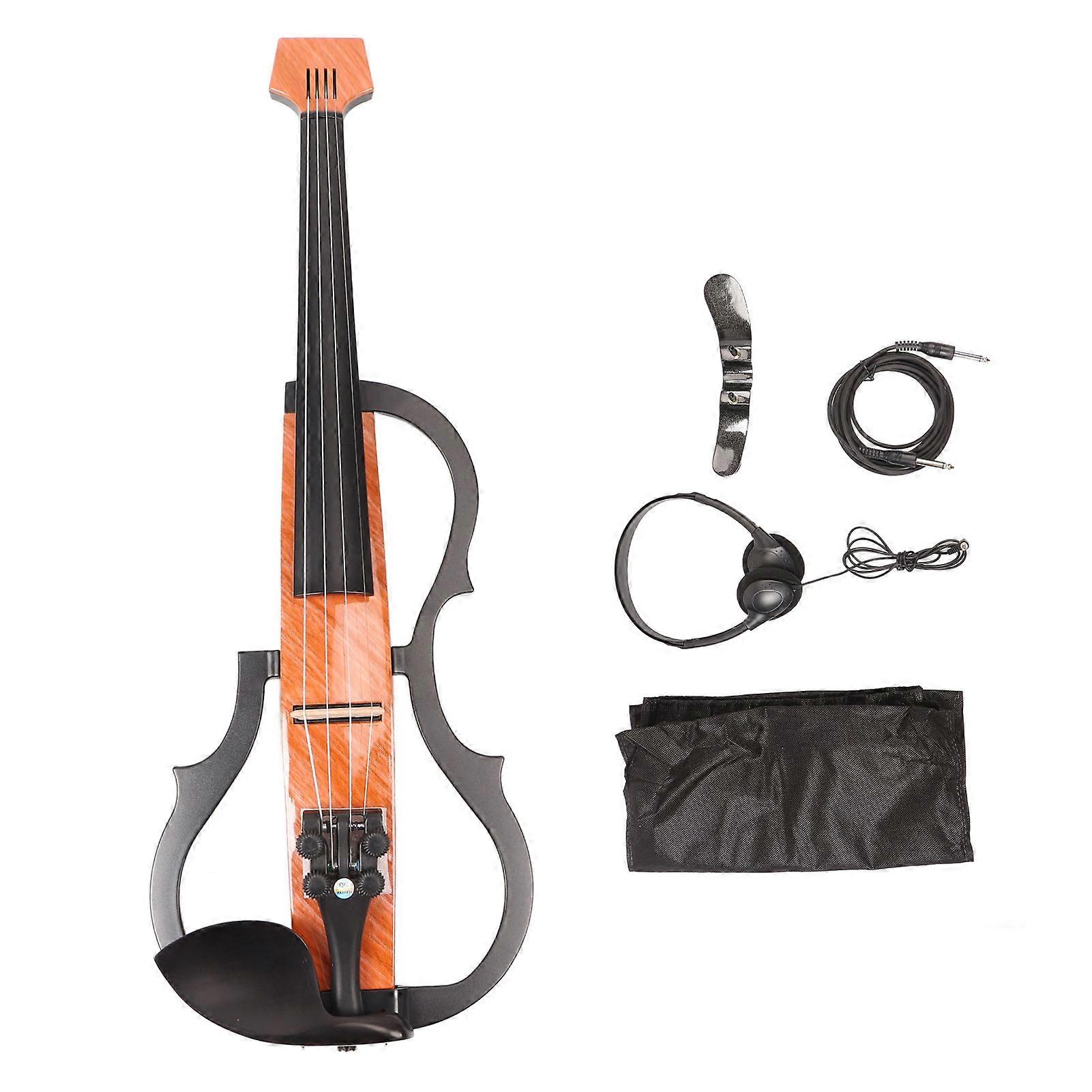 4/4 Size Silent Electric Violin Tile Pattern Carbon Fiber Maple Wood Silent Violin Set for Practice