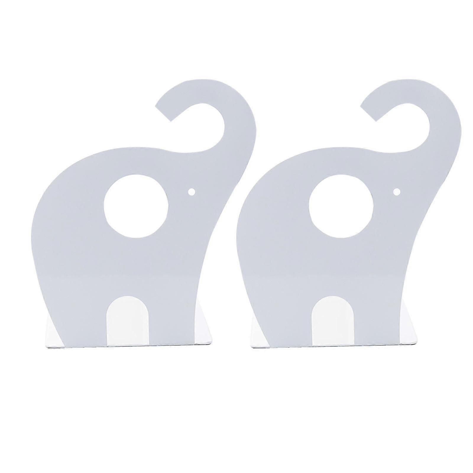 1 Pair Metal Bookends For Kids Elephant Cartoon Pattern Non-slip Bookshelf Decorationwhite(4-d-1)
