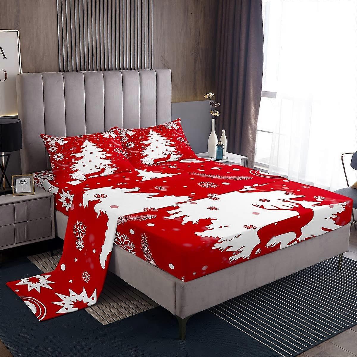 1 Set Soft Microfiber Bed Sheets for Christmas Full Size