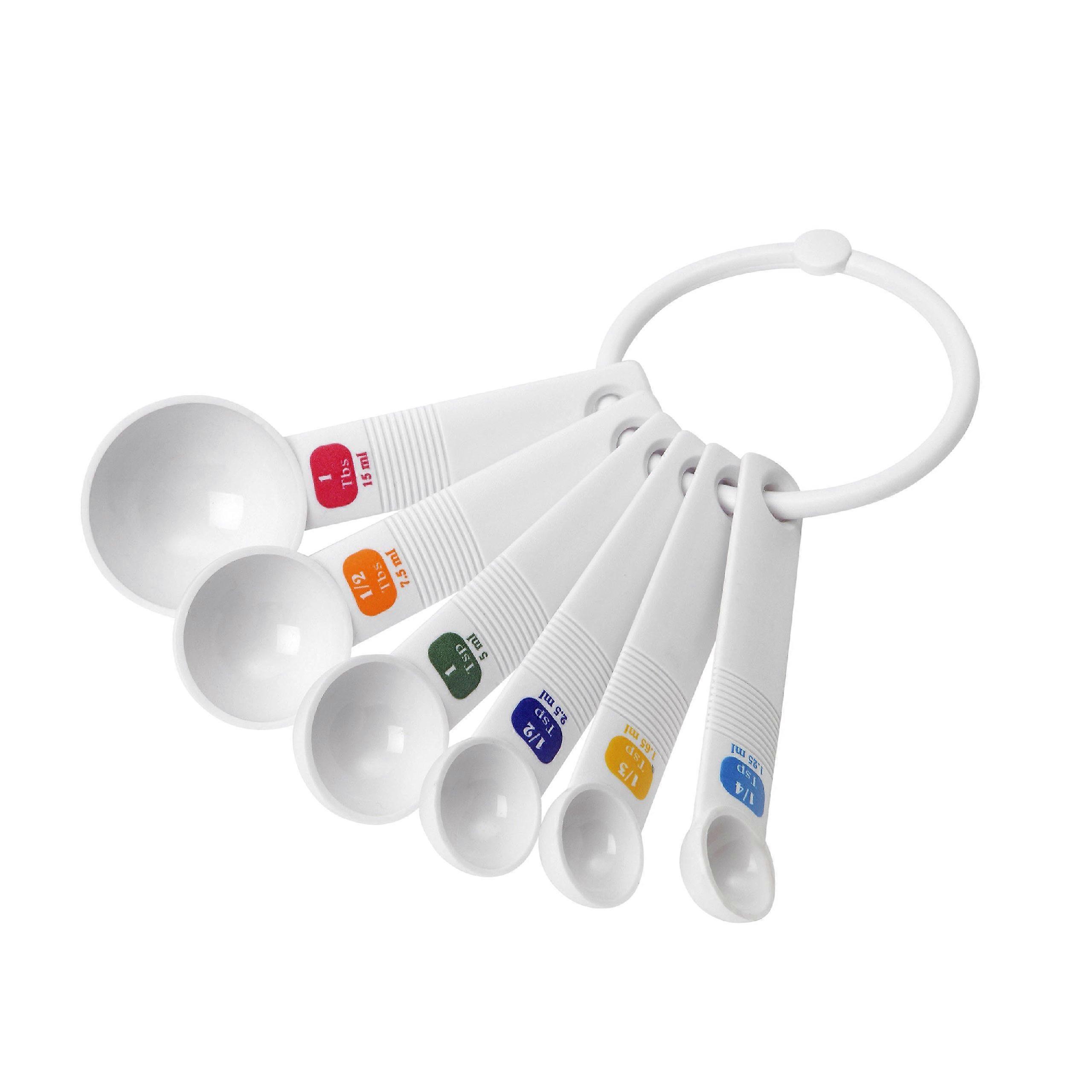 Dots Measuring Spoons Set - Stainless Steel, 6-Piece, Metric & US Sizes, Dishwasher Safe, Dot Pattern