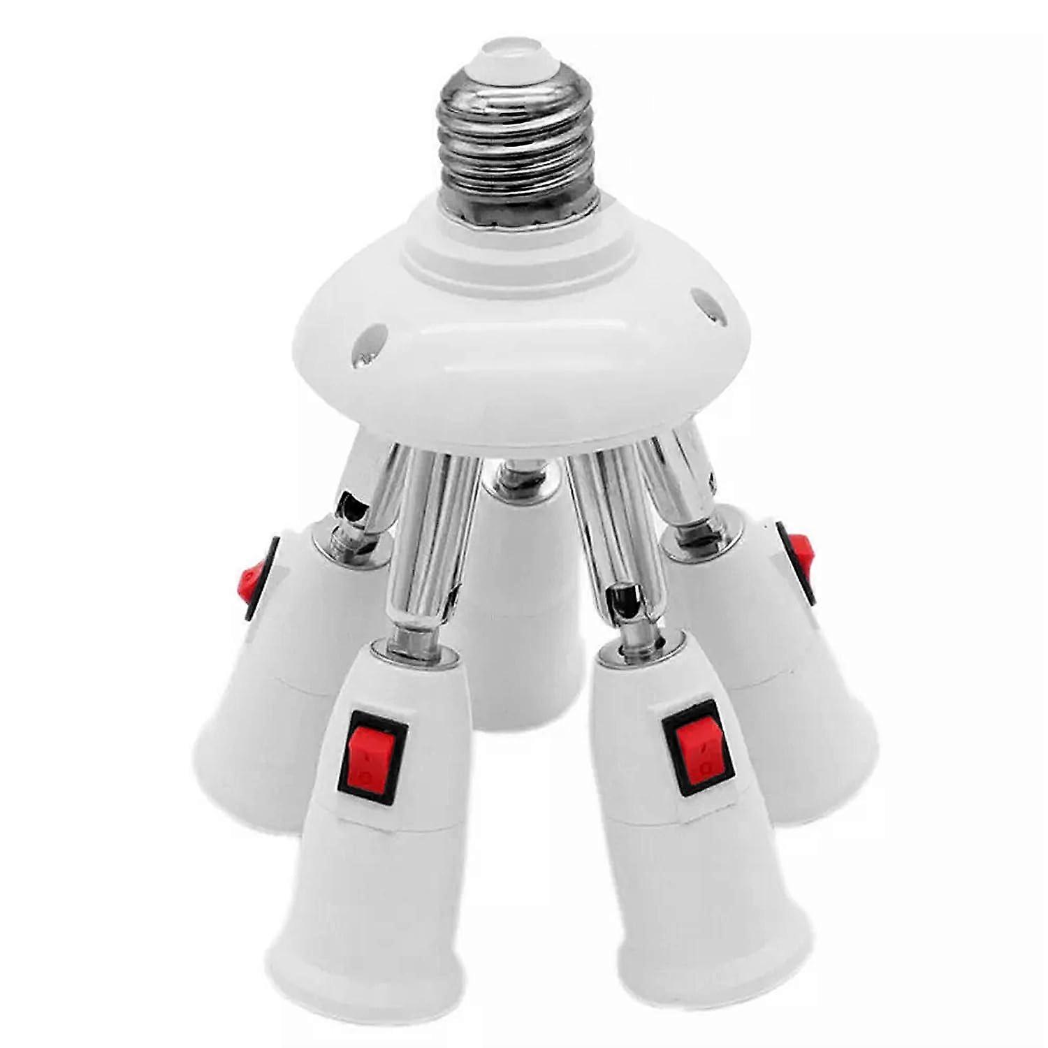 Light Socket Extender, 1 to 5 E26/E27 Bulb Extension Adapter, 360 °Adjustable LED Bulb Socket Convert to one E27 Connector