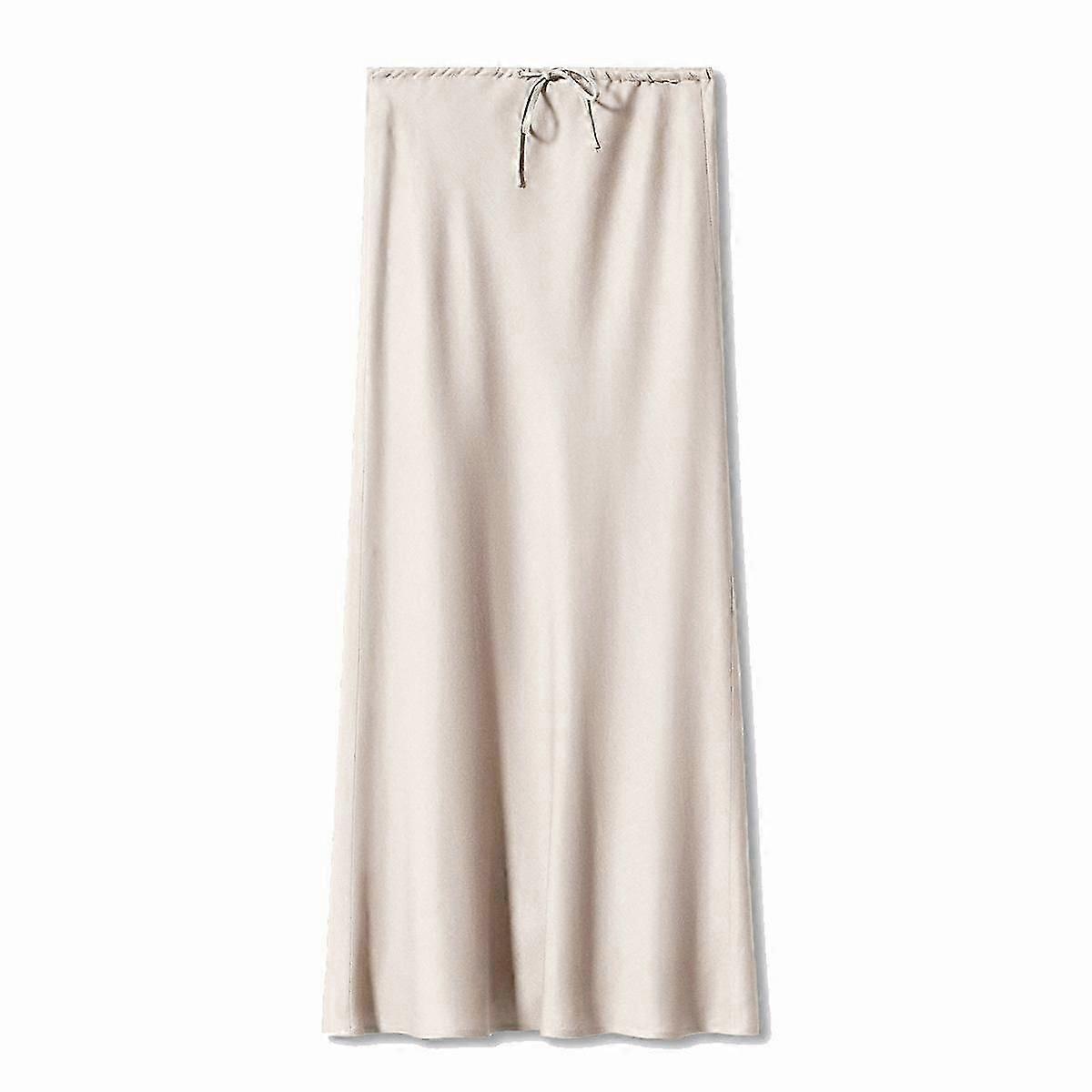O linie Fuste lungi din satin pentru femei Negru Elegant Talie înaltă Maxi Fuste bej Mătase Dantelă Fustă Lungă Femei