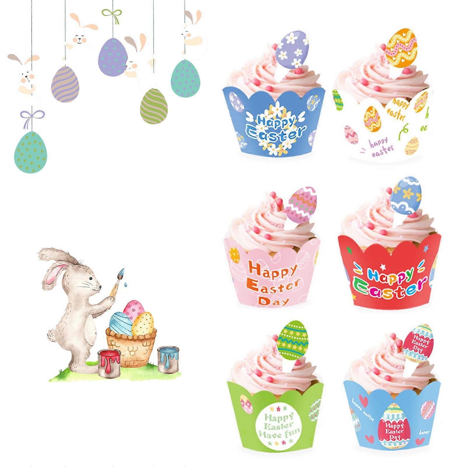 Happy Easter Bunny Cupcake Toppers with Classic Bunny Easter Egg Faceless Doll