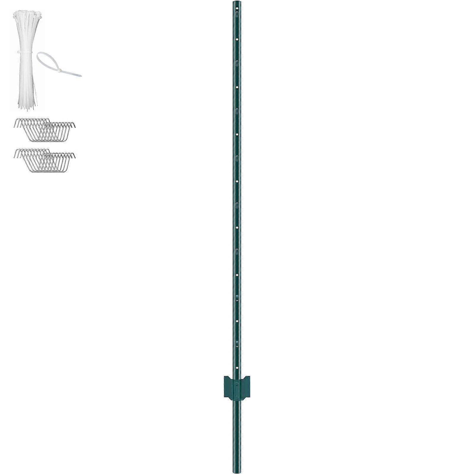 5 stôp T-stĺpik plotový stĺpik, 10 kusov, robustné oceľové plotové kolíky pre záhradný dvor, trávnik, farmy a vonkajšie drôtené oplotenie, zelené