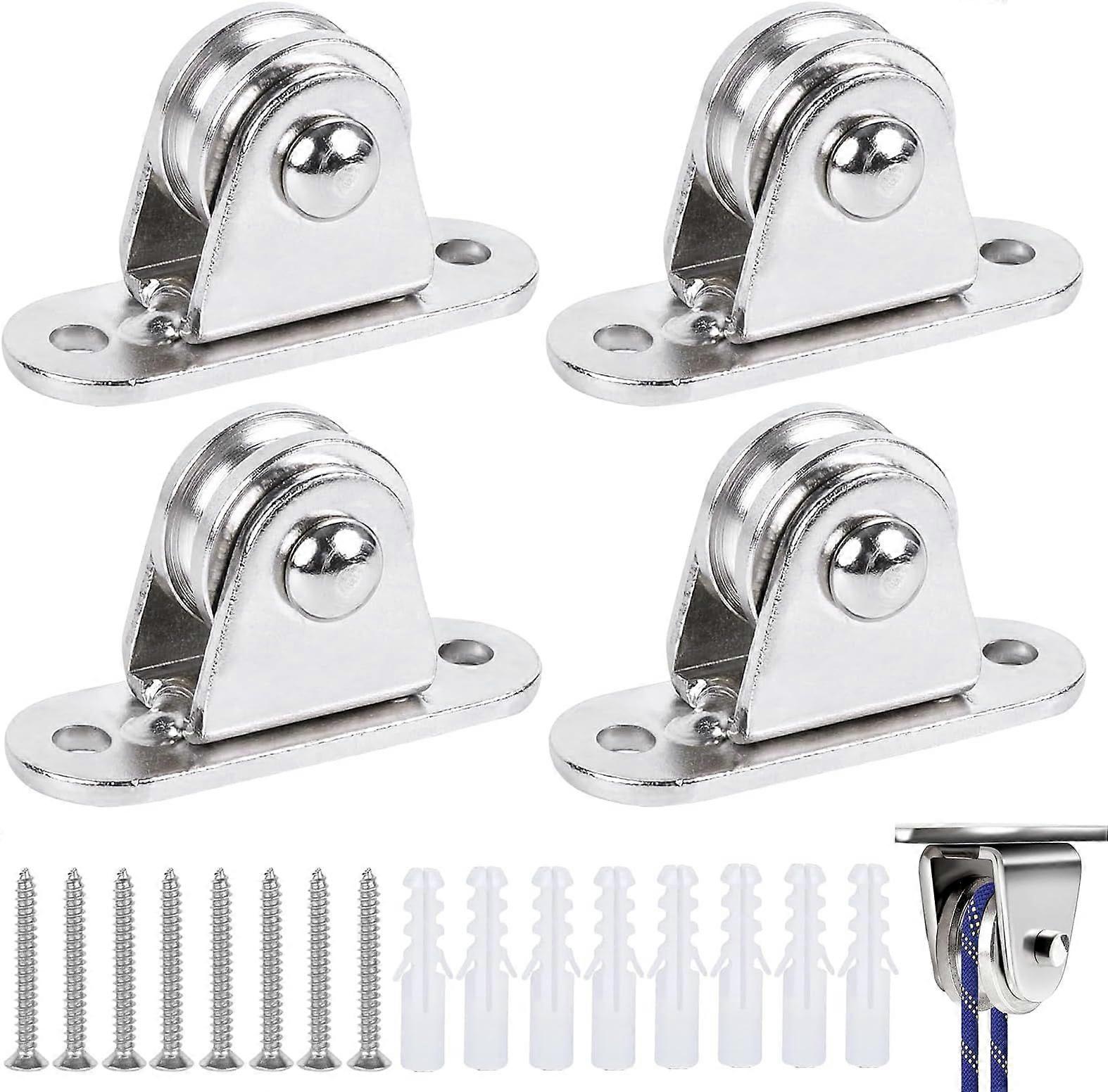 Pieces Small Pulley Block, Small Pulley Block Smooth Wheel, with 8 Screws and 8 White Plastic Sleeves, Small Silent Pulley, Vertical Pulley Set for Ro