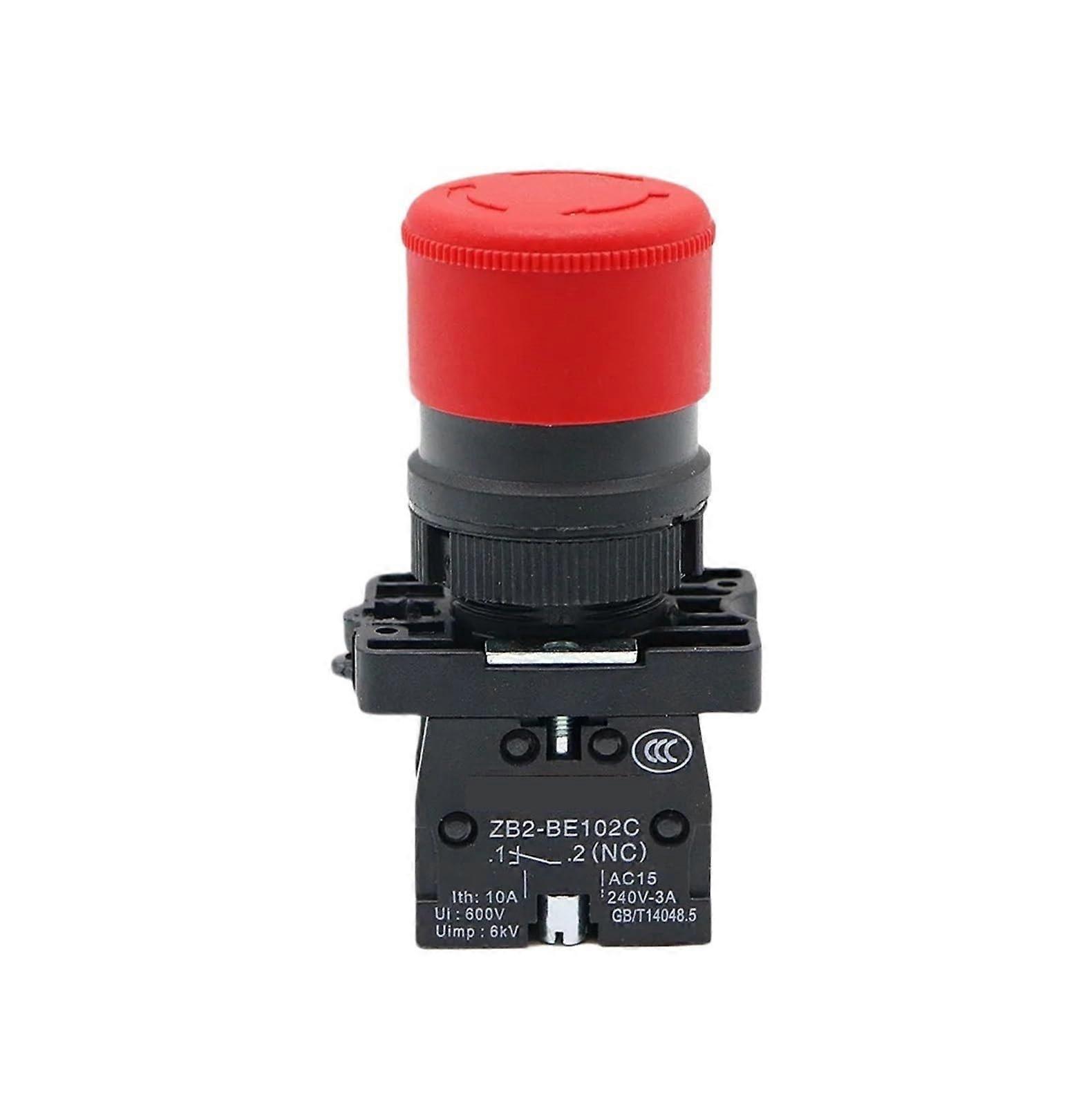 ZB2-ES442 Red Emergency Stop Rotary Pushbutton Switch Lock 22mm Mushroom Head 1NC 2NC 1NO/1NC