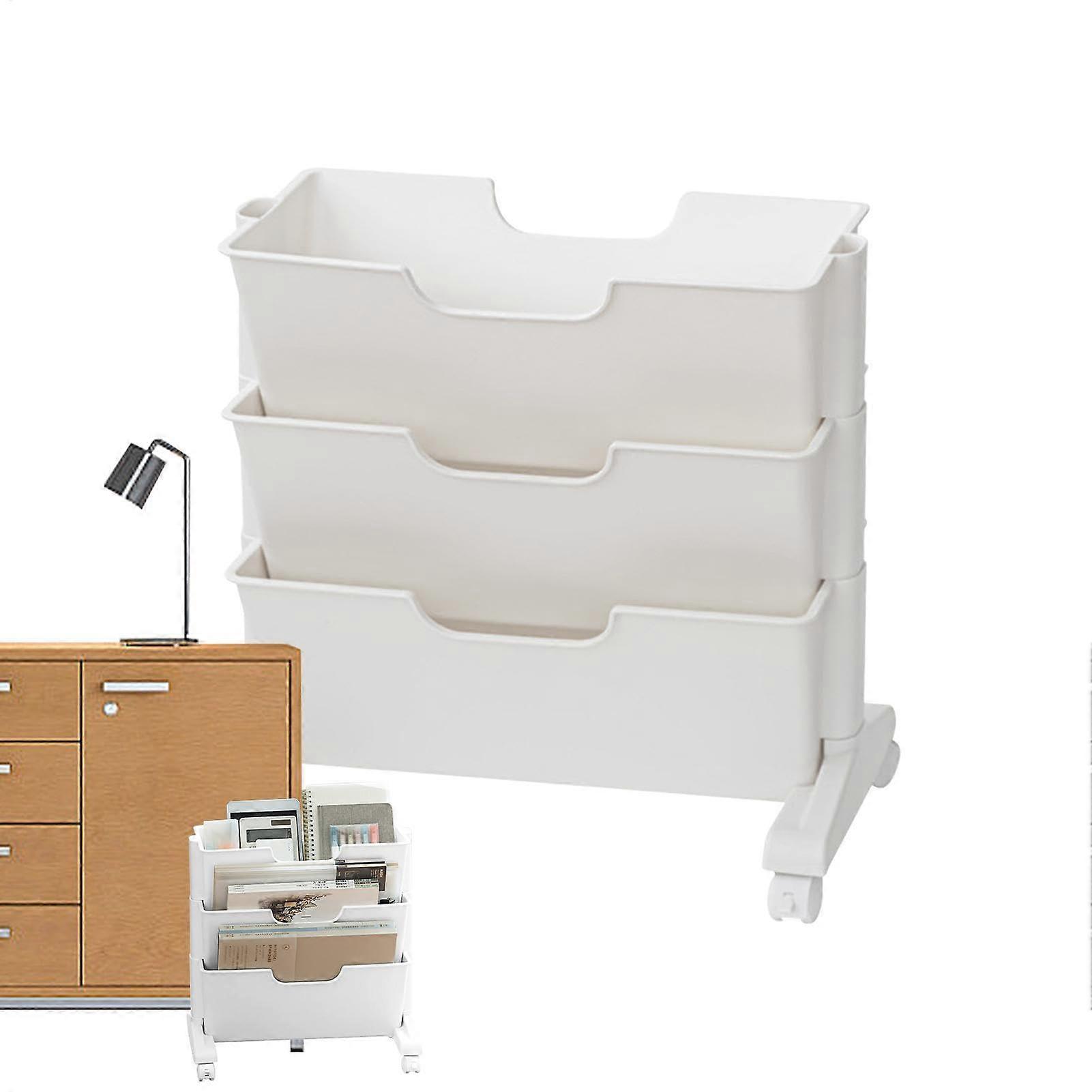 Movable bookshelf cart, rolling book cart with wheels Snack storage shelf 3tier Bookshelf white