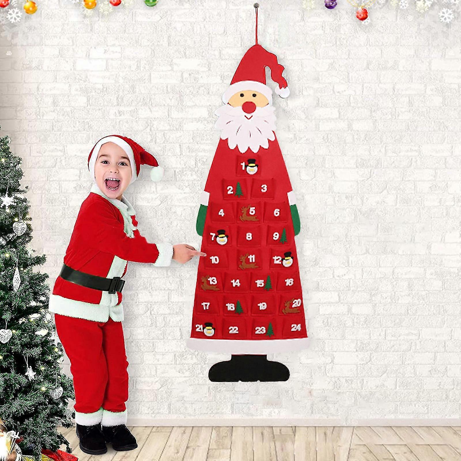 Christmas Advent Calendar Wall Decoration Featuring Santa and Pockets for Countdowns
