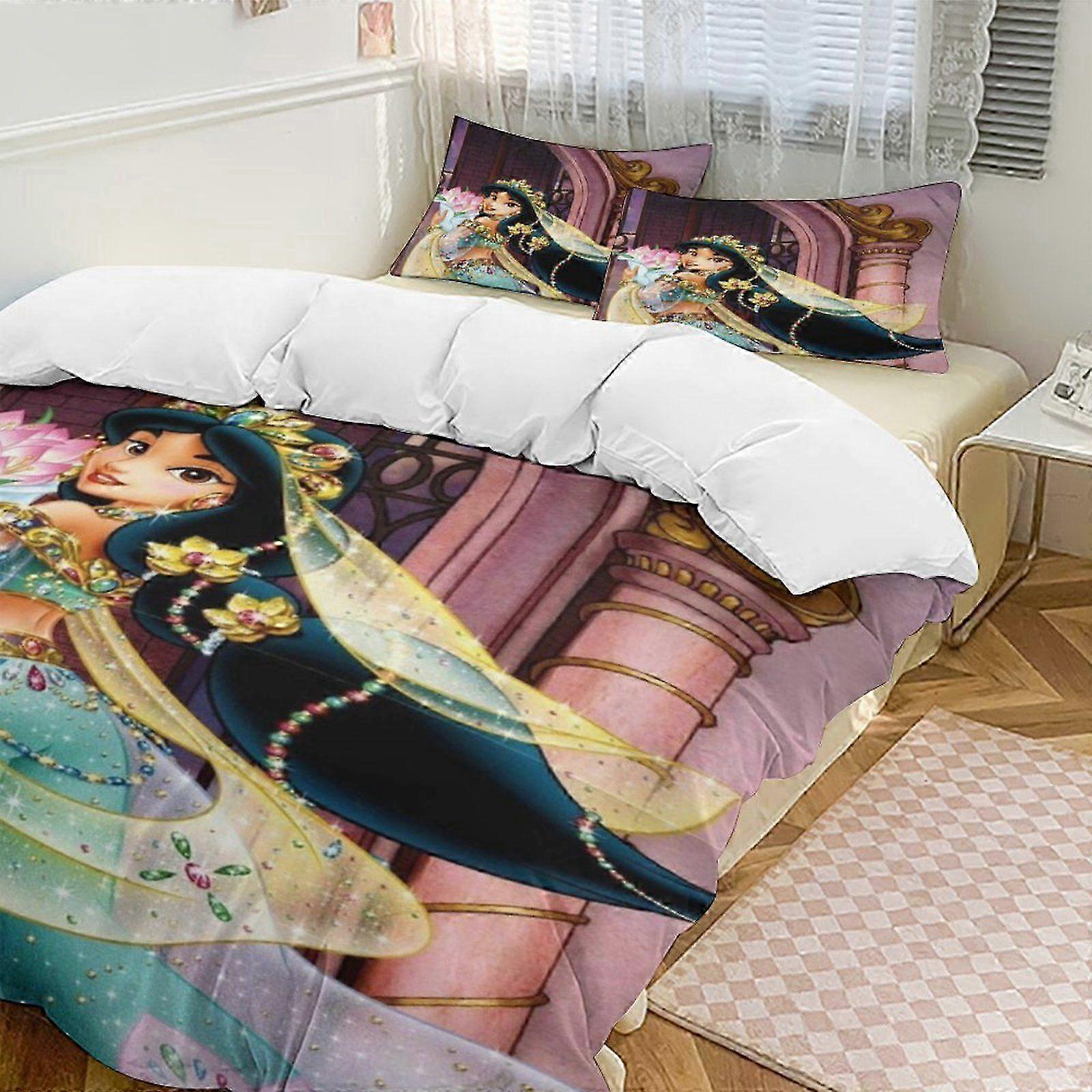 Conjunto de Cama de 3 Peças com Design de Princesa de Desenho Animado - Inclui 1 Capa de Colcha e 2 Fronhas, Ideal para Crianças e Adultos, Perfeito Fofo an