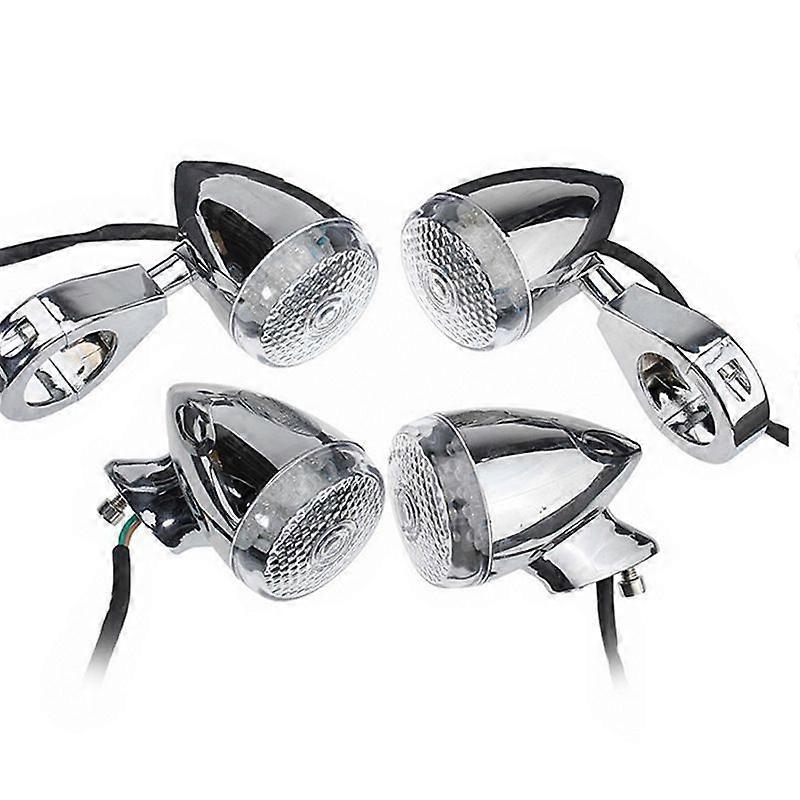 4pcs Motorcycle Led Turn Signal Lights For Harley Indicator Lamps Chrome And Black Housing 41mm With Front Rear Fork Clamp