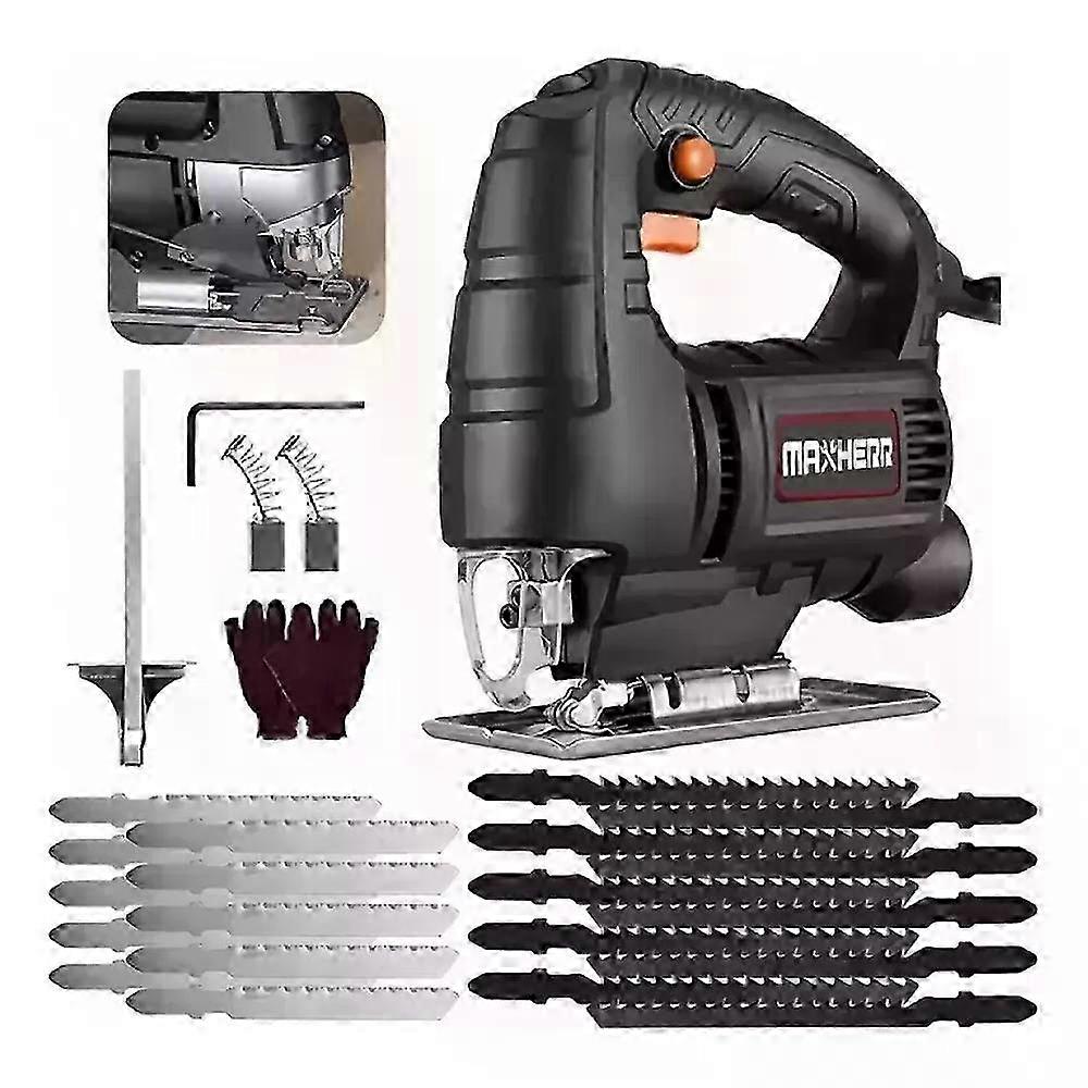 2025 Professional Jig Saw Tool with 6 Speed Settings up to 2800 RPM for Cutting Wood and Metal - Includes 26 Accessories for Versatile Use