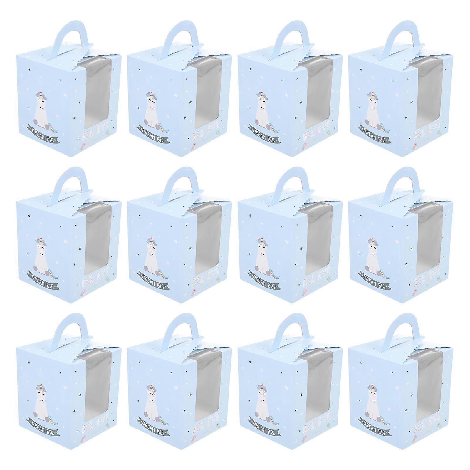 Unicorn Pattern Cake Box Muffin Cupcake Boxes Home Use Blue 15.5X9.5CM Storage 50Pack