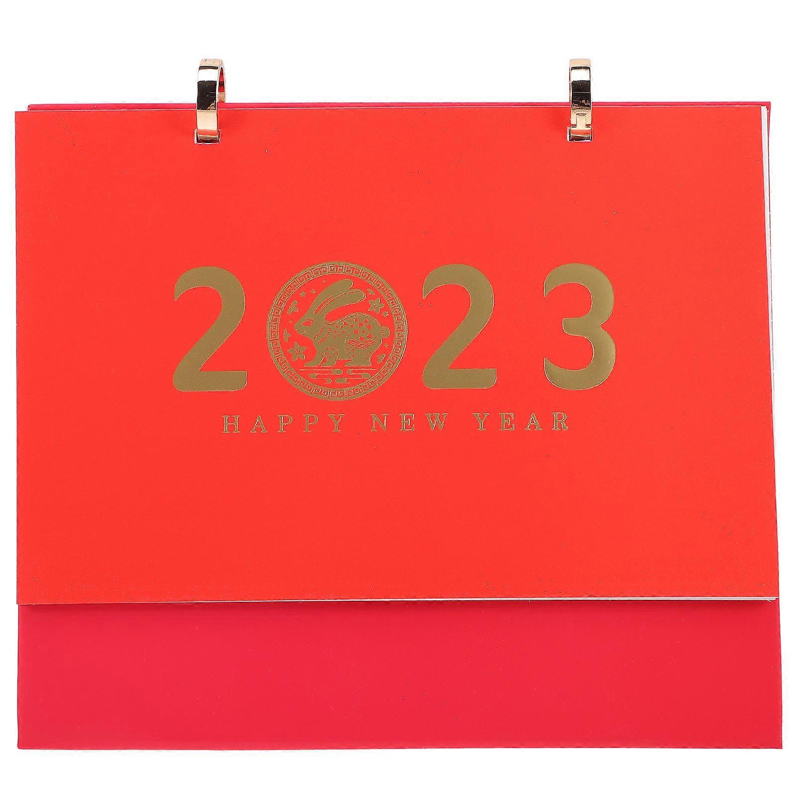 Creative Flower Desk Calendar Metal Coil Design Desktop Calendar 2023 Office Use Red 21x18cm Record Life 1Set