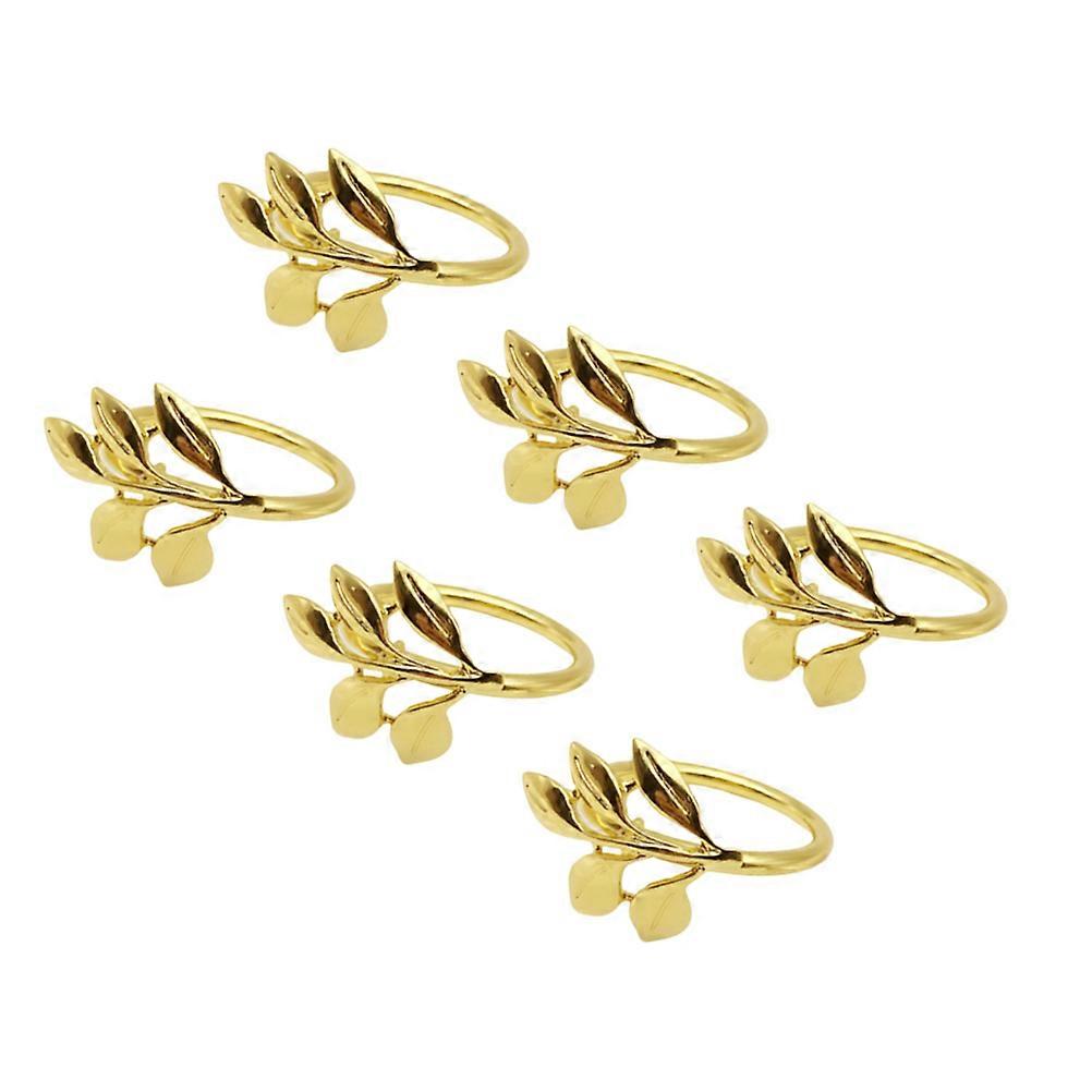 Hotel Napkin Buckle Metal Leaf Shape for Cafe Restaurant Luxurious Atmosphere 6Pcs
