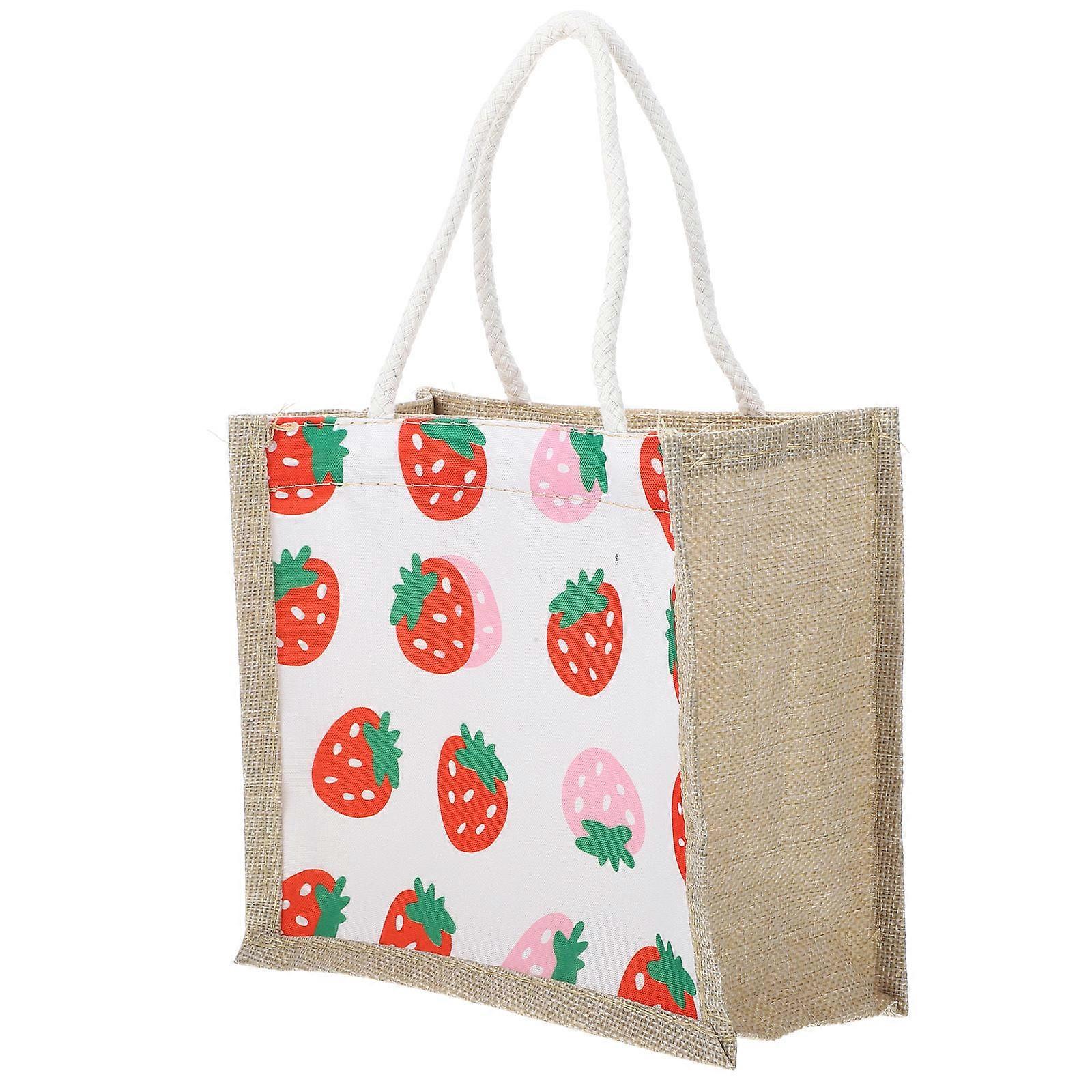 Cute Strawberry Pattern Canvas Lunch Bag for Women – Reusable Lunch Box Container for Work, School, Outdoor Activities, and Picnics