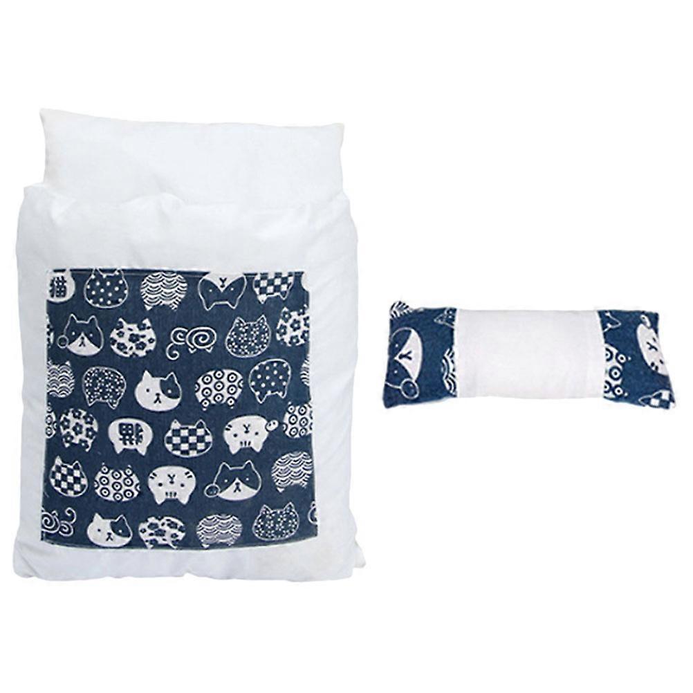 Cat Bed Japanese Style Warm Indoor Use Navy Blue 17.68X11.79X1.97in Breathable 1 Set