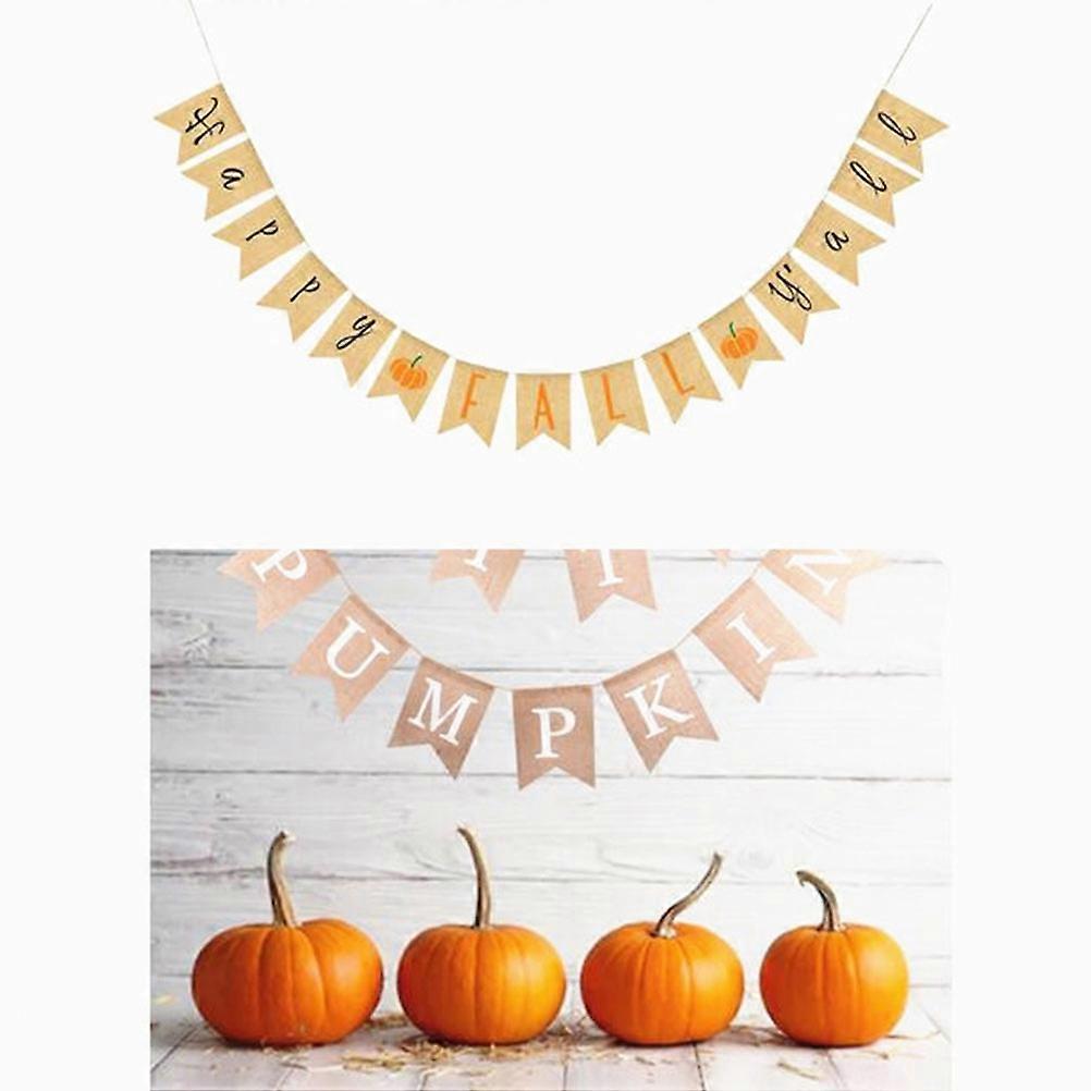 Burlap Banner Thanksgiving Autumn Home Decorations Multi-Colored Rectangle Shape 350x13x0.2cm 1Set